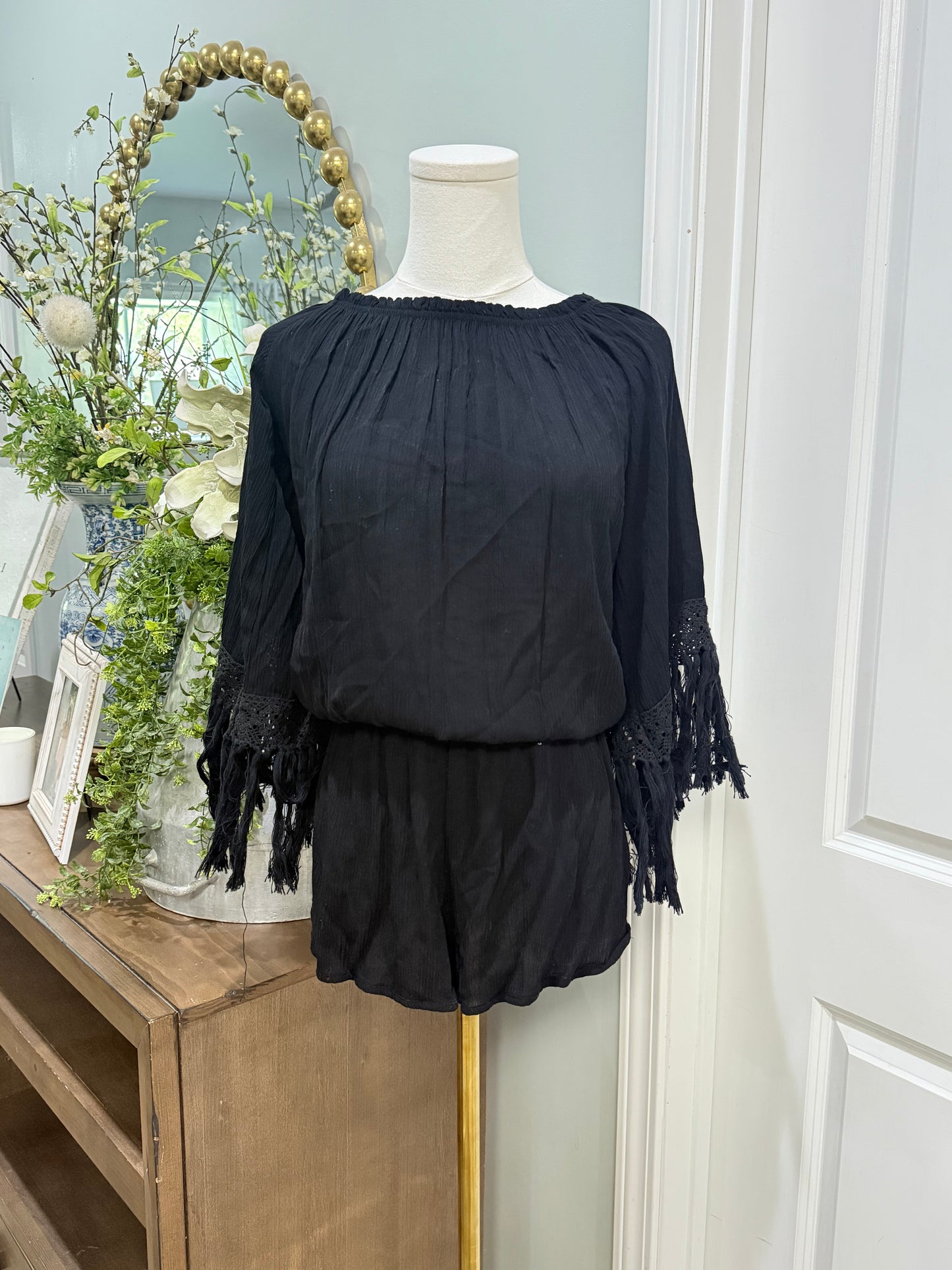 Womens Elan Black Lace Romper Medium NWT
