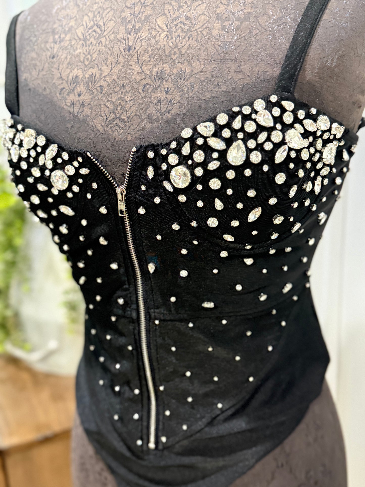 Womens Kiwi Black Studded Corset Bodysuit Medium