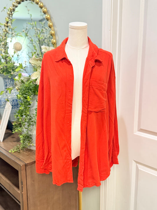 Womens Orange Linen Button Down Large EUC