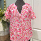 Womens Pink Floral Blouse Large EUC