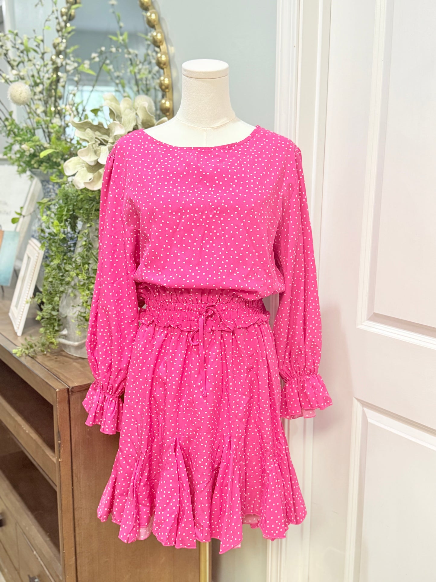 Womens Pink Polka Dot Midi Dress 1X EUC