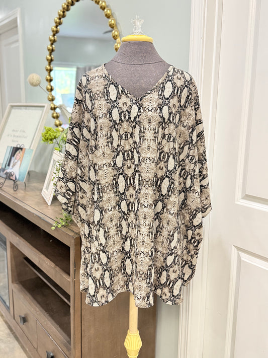 Womens Spin Snake Print Blouse 2X EUC