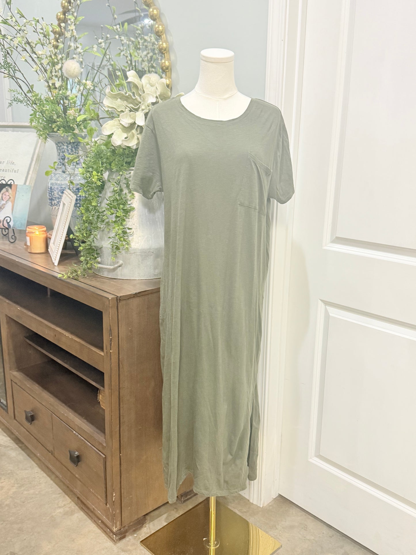 Womens Mudpie Green  Tshirt Midi Dress Large EUC