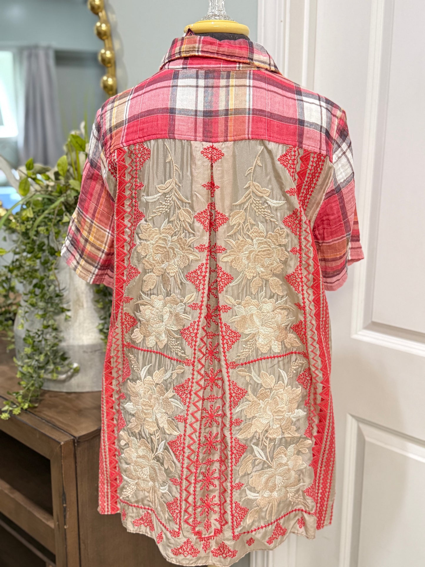 Womens Johnny Was Short Sleeve Flannel Tunic Small EUC