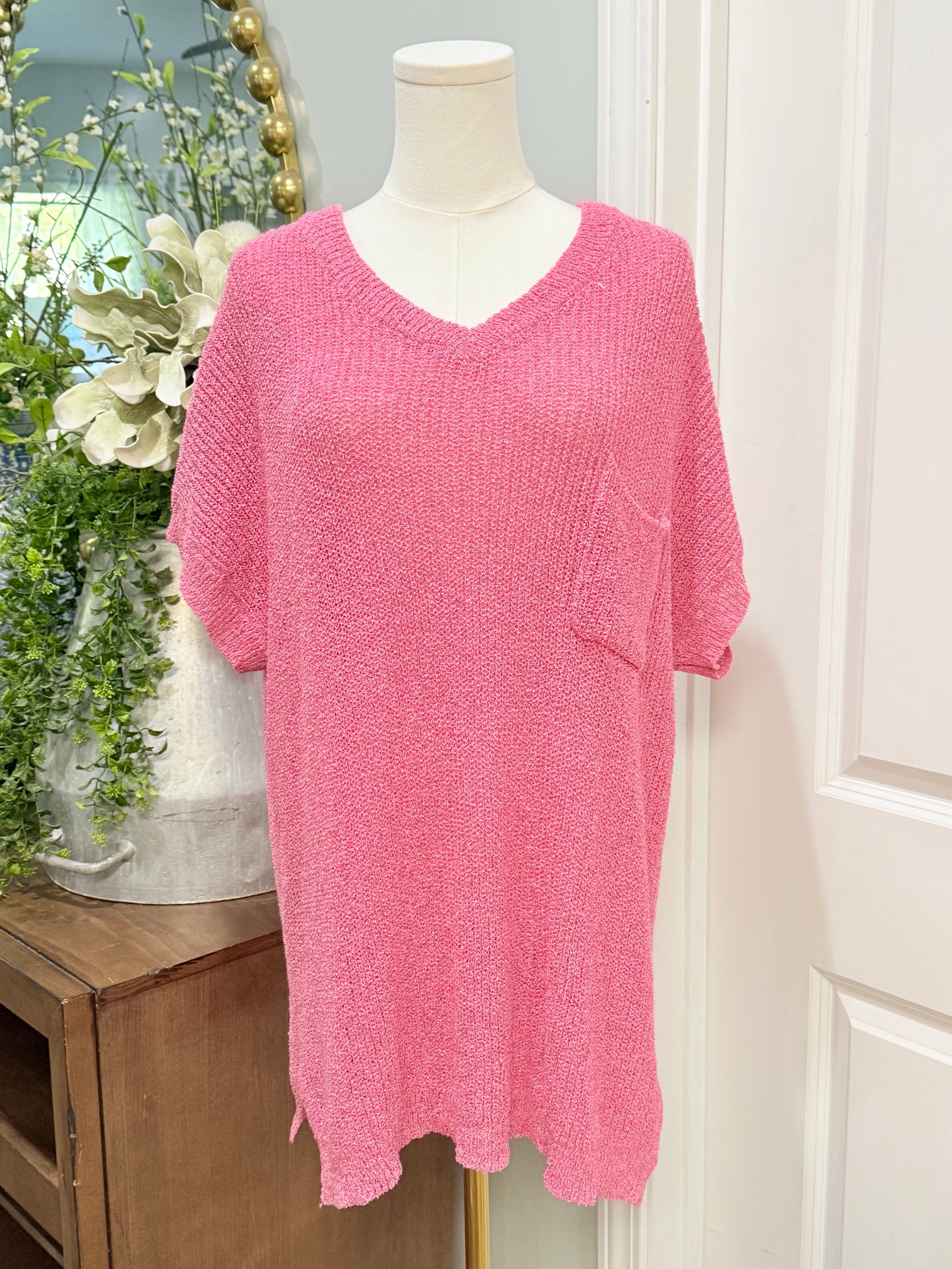 Womens Pink Short Sleeve Sweater Blouse 1X EUC