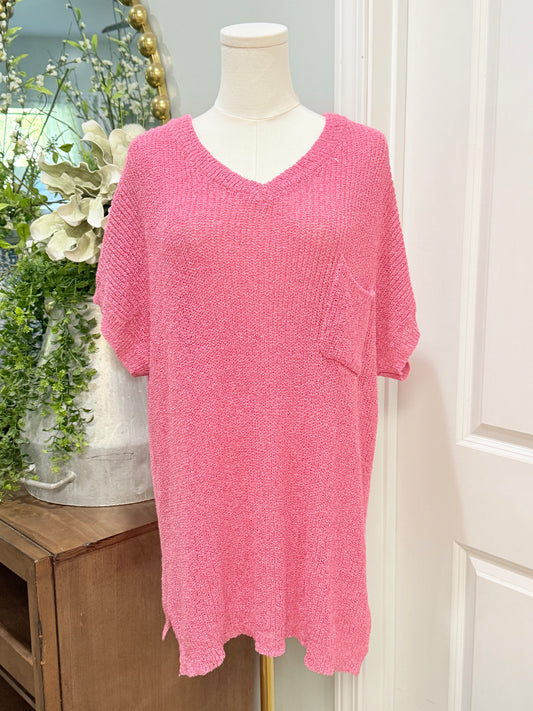 Womens Pink Short Sleeve Sweater Blouse 1X EUC