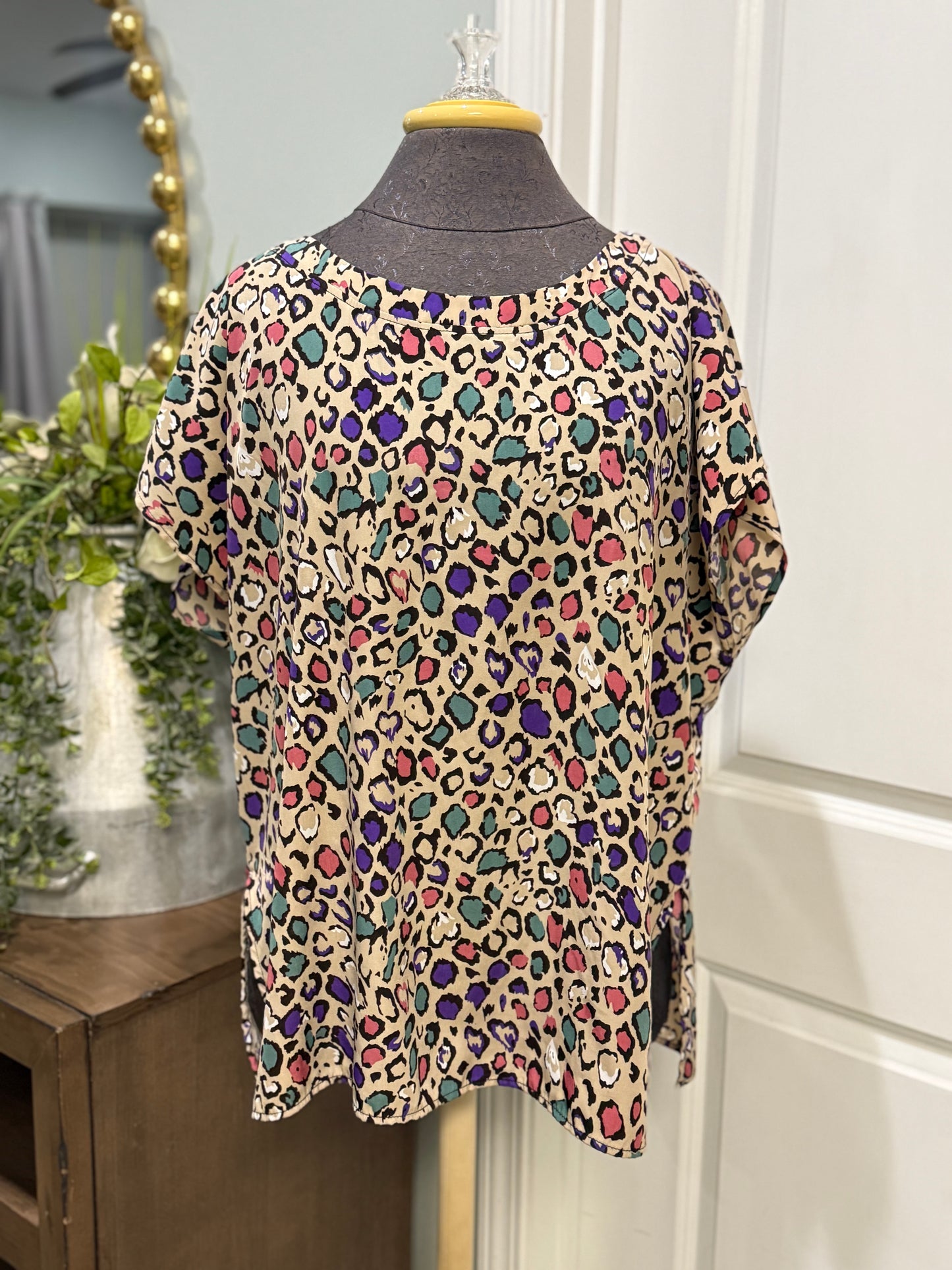 Womens Glam Leopard Blouse Size Large