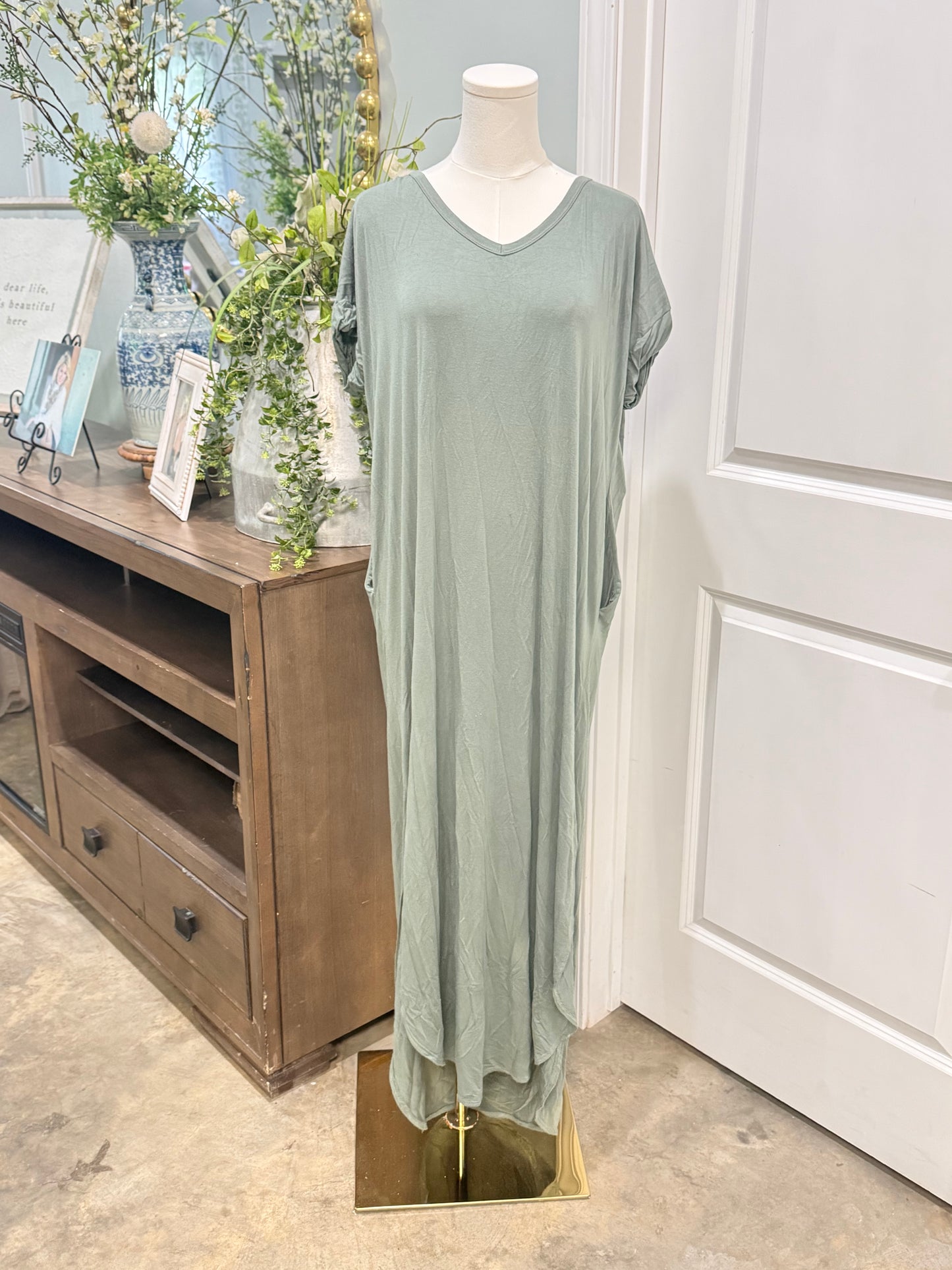 Womens Green Tshirt Maxi Dress Small OVERSIZED