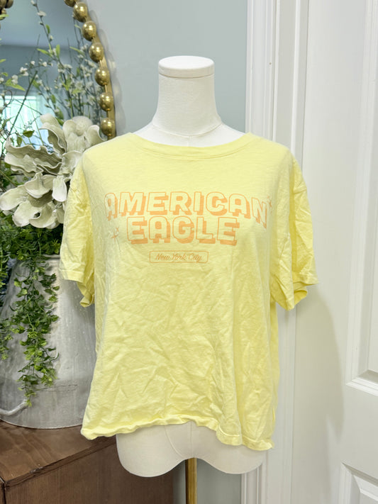 Womens Yellow American Eagle Cropped Tshirt Size XL EUC