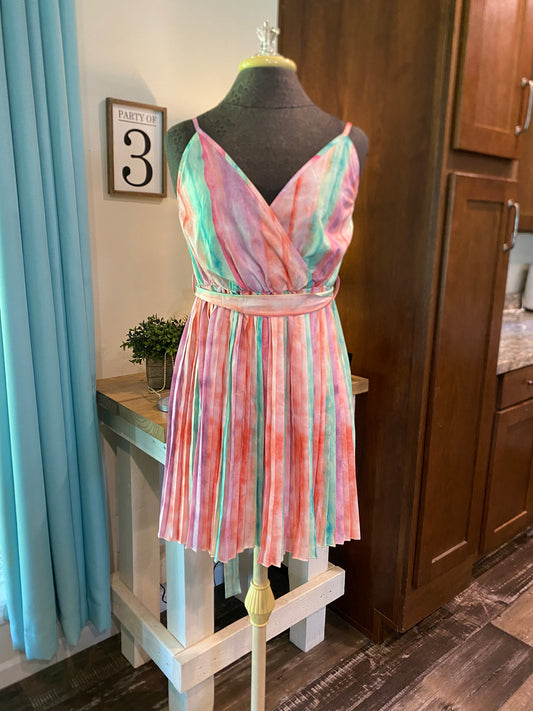 Womens Multi Colored Pleated Dress Sz Large