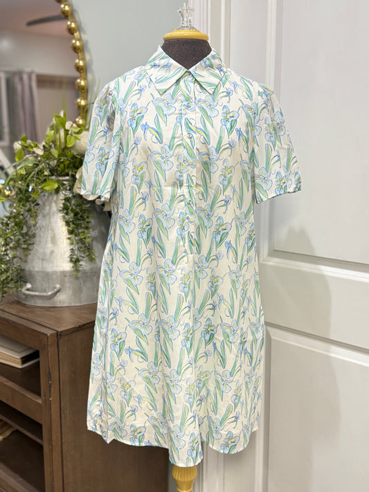 Womens Green Floral Collard Dress Small-XL NEW