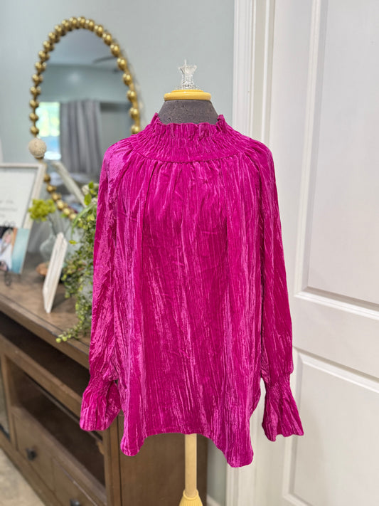 Womens Pink Velvet Smocked Blouse Large EUC