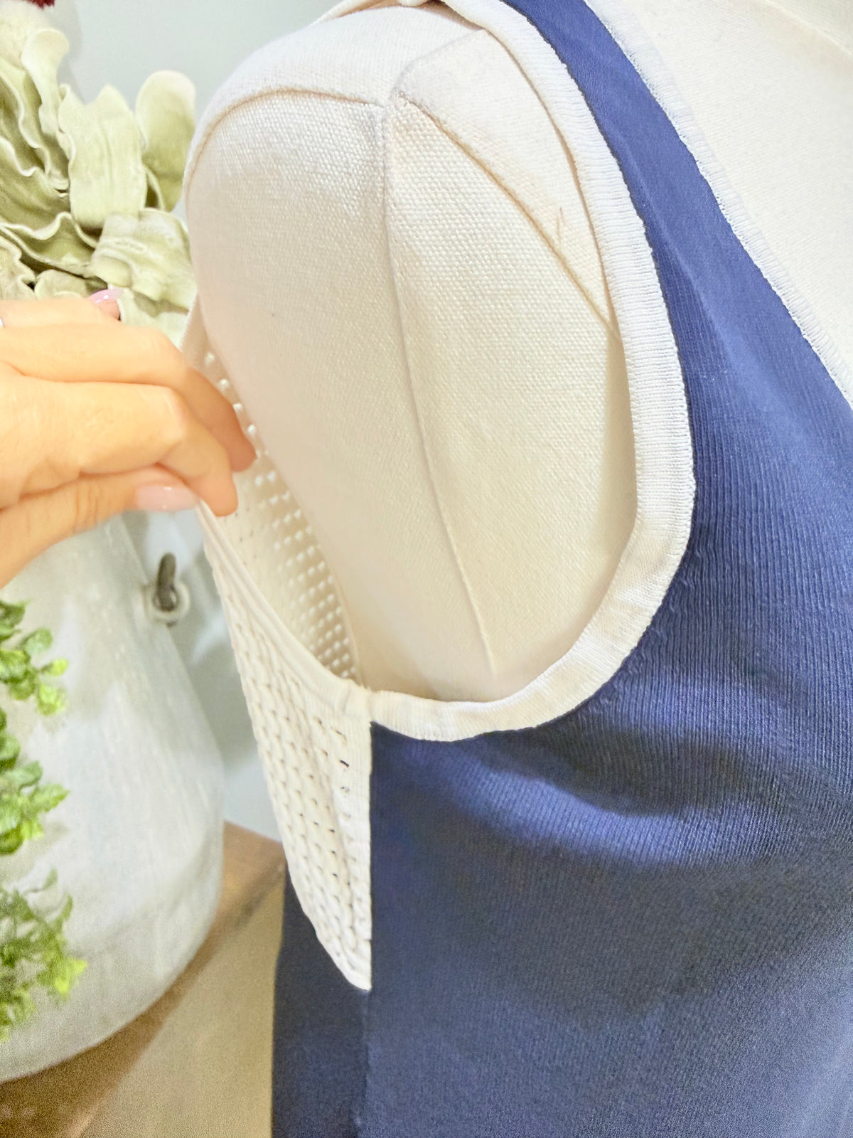 Womens Navy & White Knee Length Hamptons Dress Large EUC
