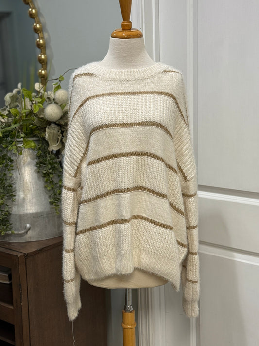 Womens Fuzzy White & Gold Sweater Large NWT $45