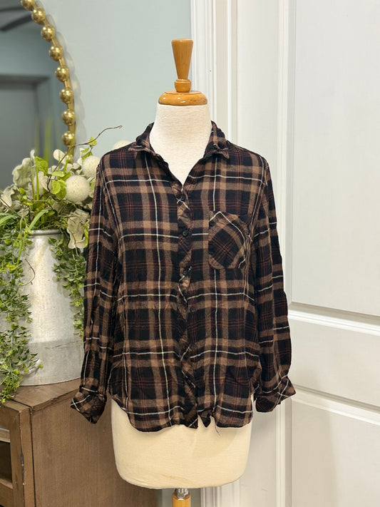 Womens Beach Lunch Lounge Plaid Shirt Size Large