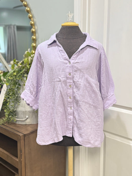 Womens Lavender Gauzy Blouse Large EUC