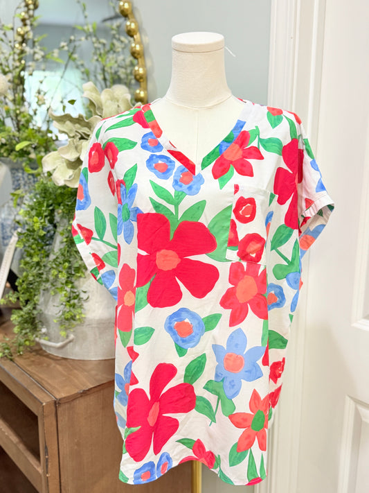 Womens Floral Pocket Blouse Large EUC