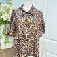 Womens Leopard Ruffle Sleeve Blouse Large NWOT