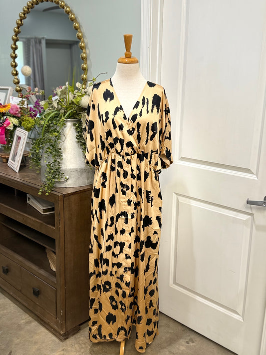 Womens Button Down Satin Leopard Dress Size 2X