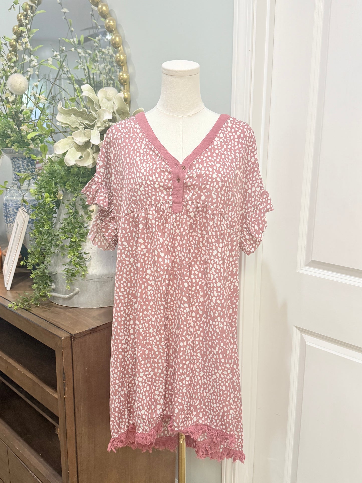 Womens Umgee Mauve Leopard Midi Dress Large EUC