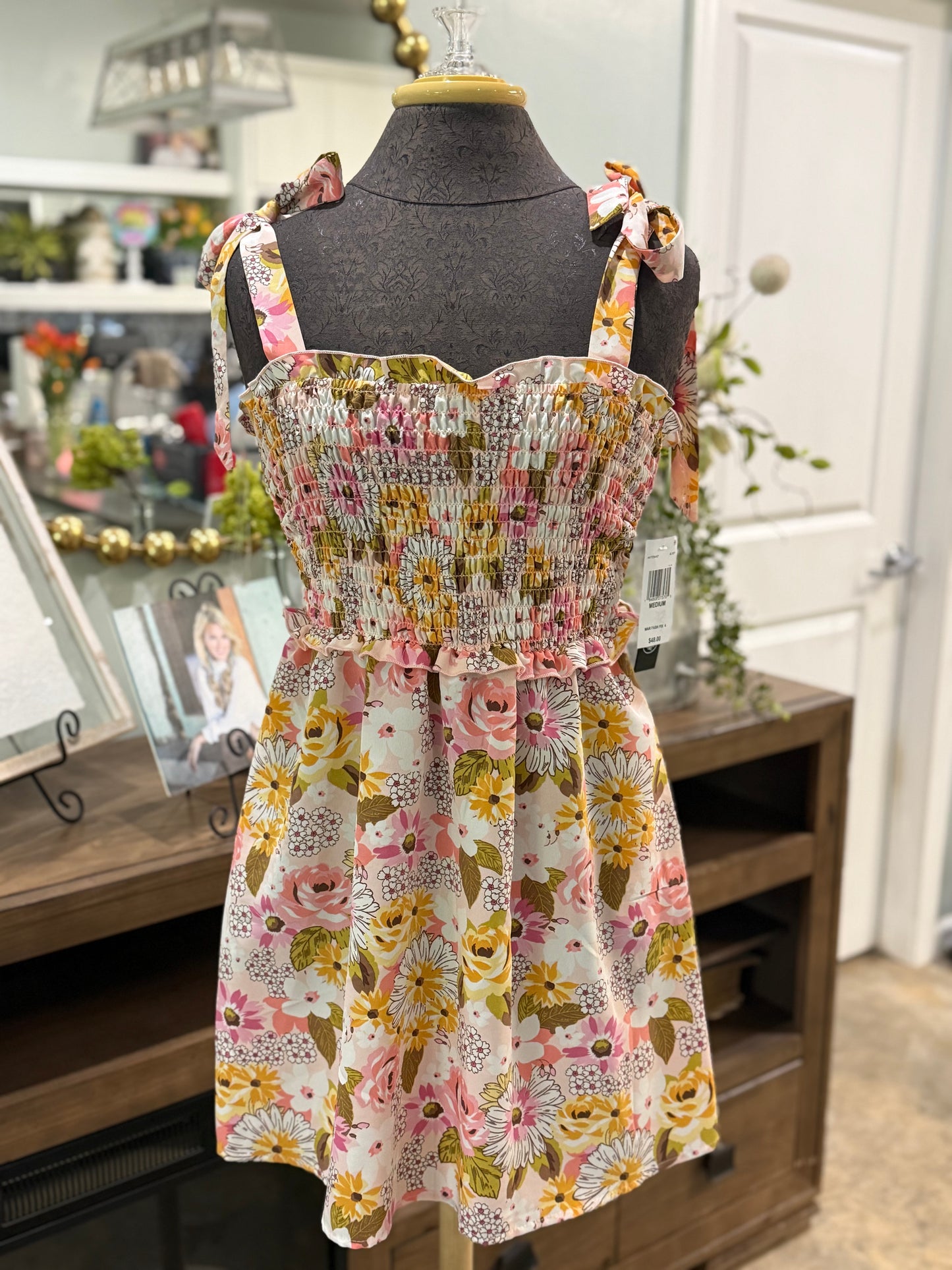 Womens As U Wish Smocked Floral Dress Medium NWT