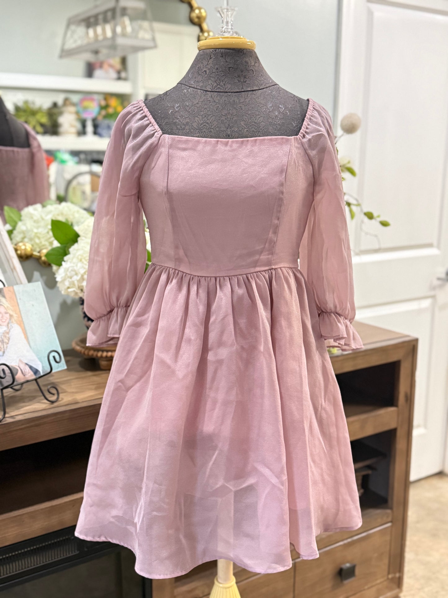 Womens Mauve Smocked Dress Large EUC