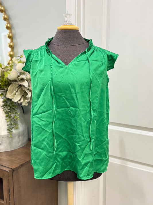 Womens Green Glam Satin Blouse Medium EUC
