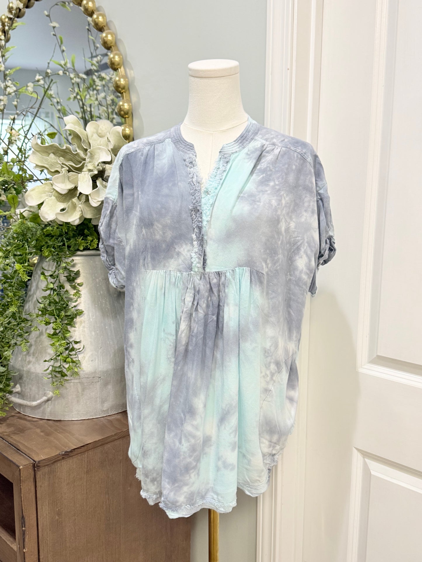 Womens Easel Tie Dye Peplum Tunic M/L EUC