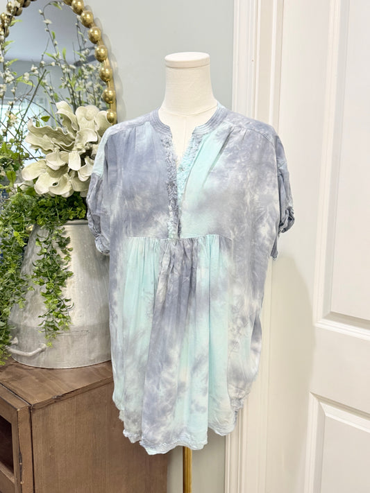 Womens Easel Tie Dye Peplum Tunic M/L EUC