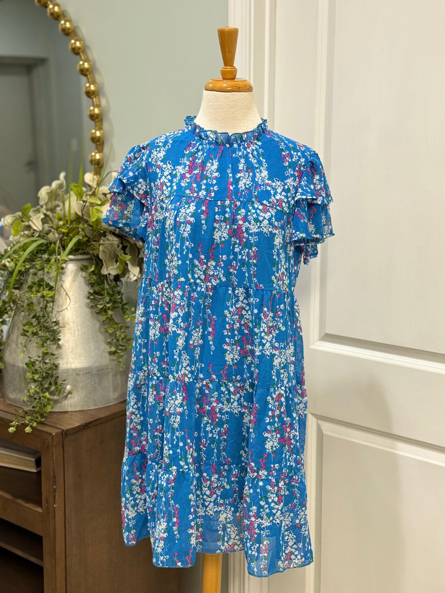 Womens Blue Floral Dress Size Medium