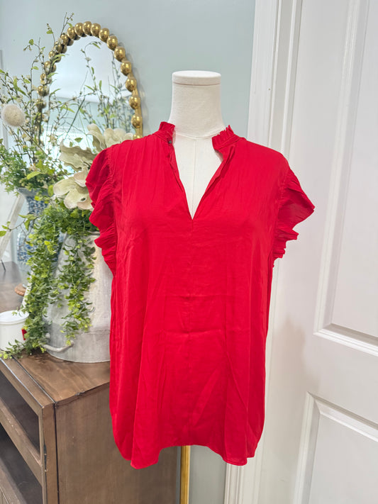 Womens Gap Red Satin Flutter Sleeve Blouse XL NWT
