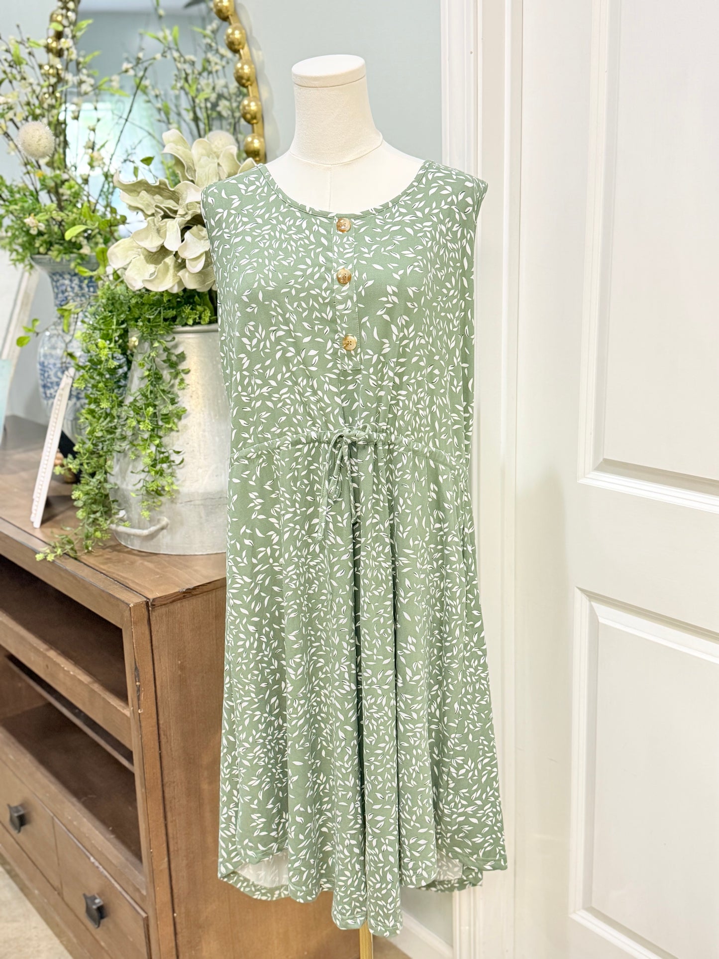 Womens Green Floral Dress 1XL EUC