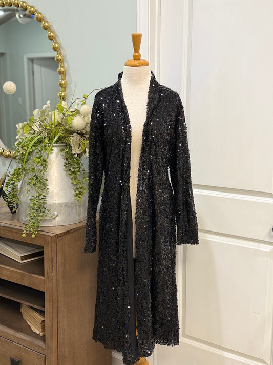 Womens Black Sequin Duster Size Large