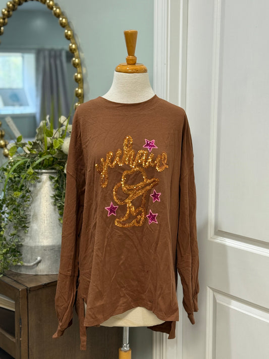 Womens Yeehaw Sequin Blouse Size Large