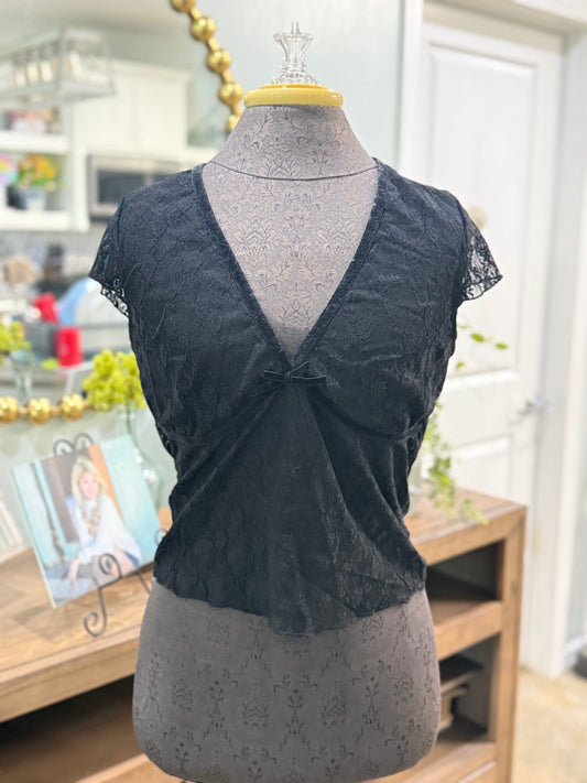 Womens Just Polly Sexy Black Lace Blouse Size XL EUC
