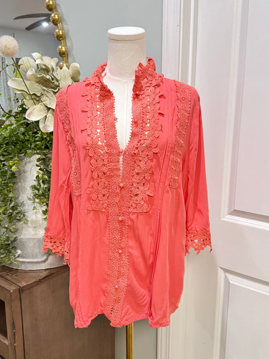 Womens Mazik Eyelet Blouse Large EUC