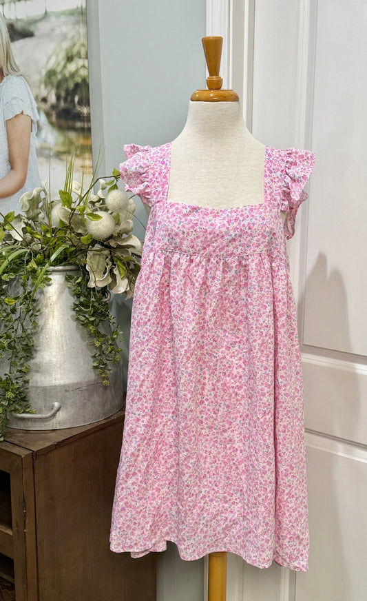 Womens Pink Ruffle Sleeve Floral Dress Size Large NWT $52