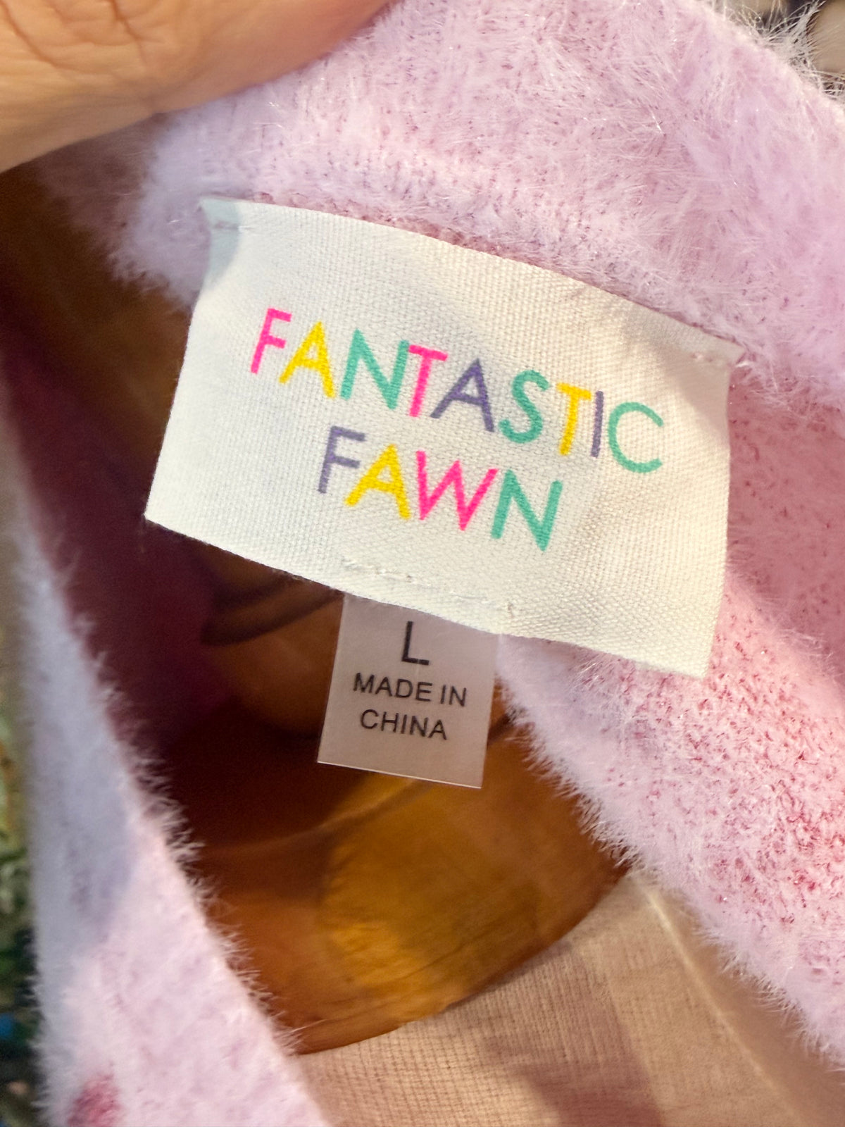 Womens Fantastic Fawn Pink Bow Fuzzy Sweater Large EUC