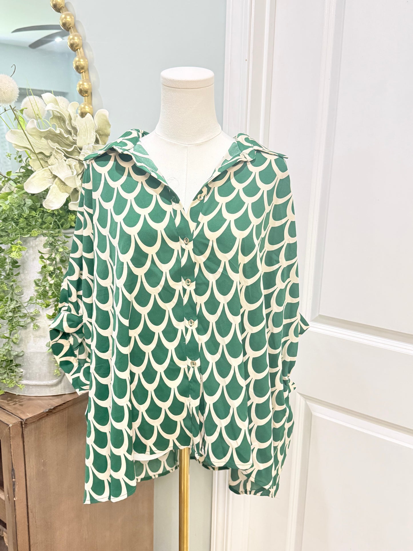 Womens EE;Some Green Blouse Small EUC