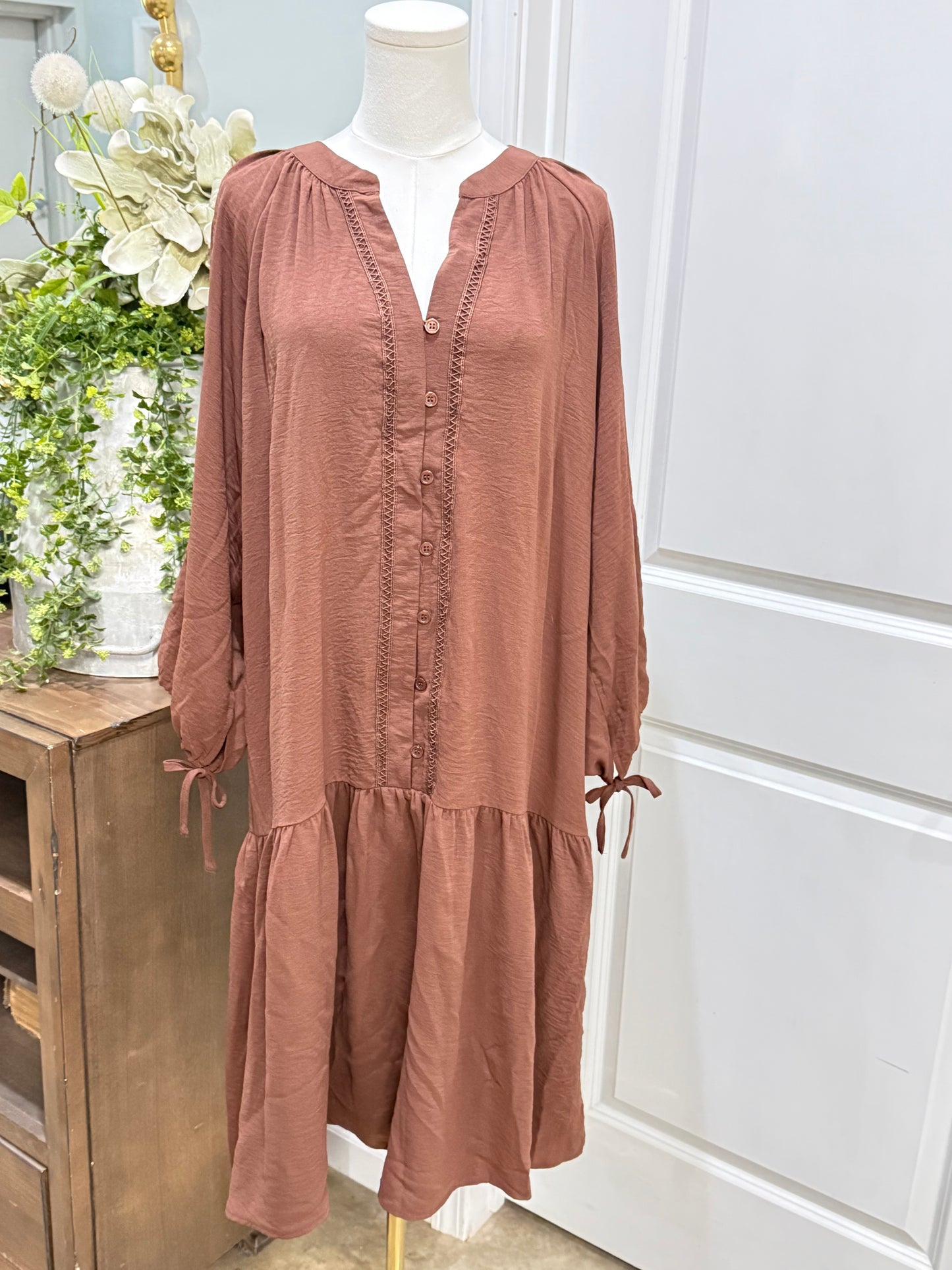 Womens Rokoko Brown Ruffle Dress 1X NWT