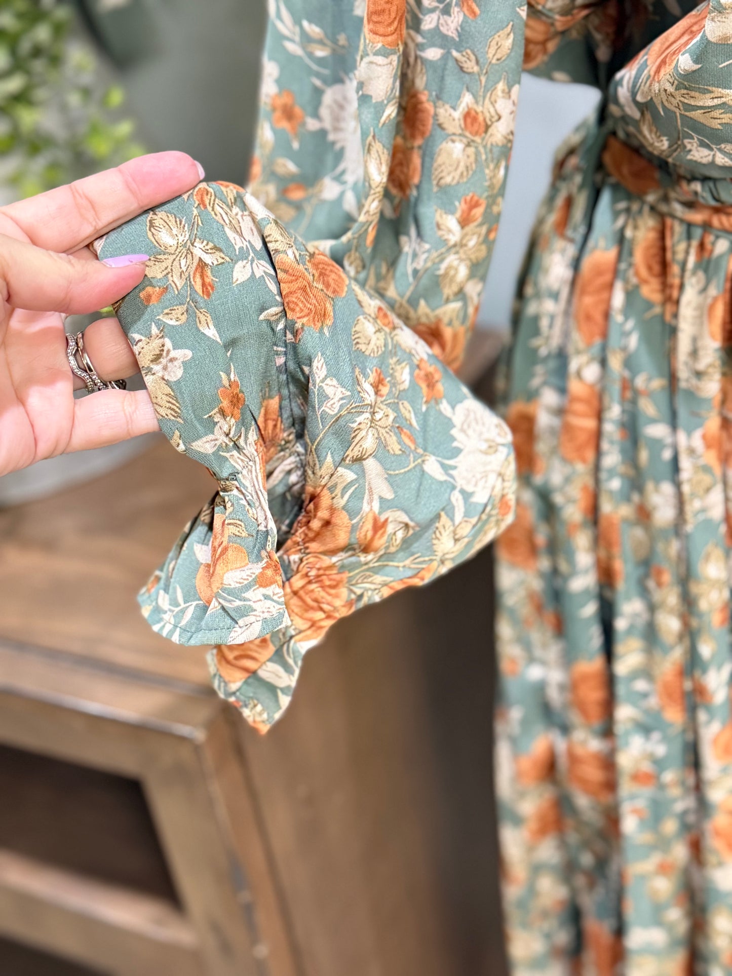 Womens Green Floral Maxi Dress XL & 2XL EUC