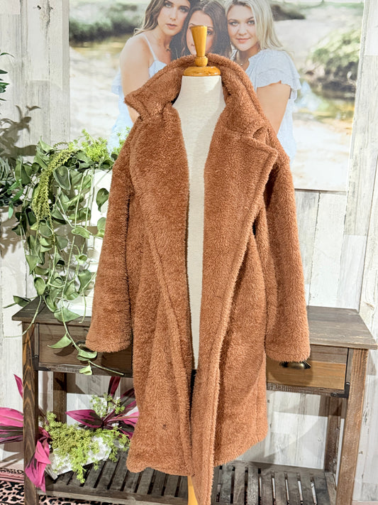 Womens Long Fuzzy Coat Size XL GUC