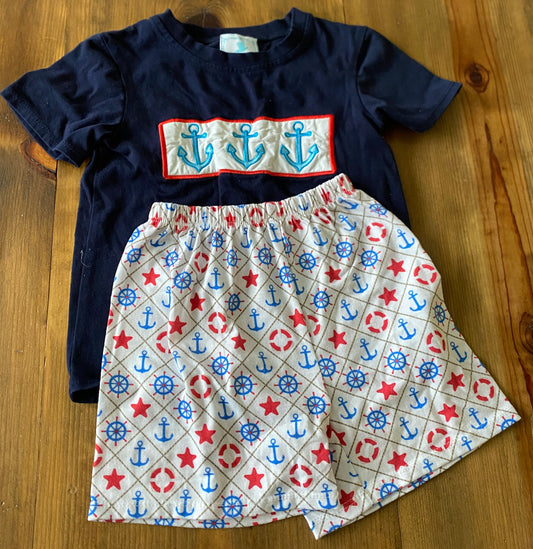 Boys Smocked by Chic Applique Anchor Set Sz 3T