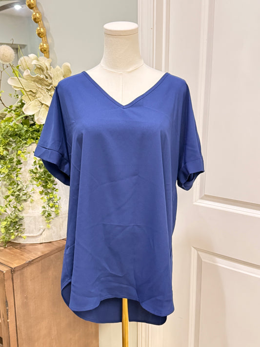 Womens Zenana Navy V-Neck Blouse XL EUC