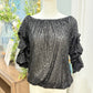 Womens Black Sequin 3/4 Sleeve Blouse Small NWT