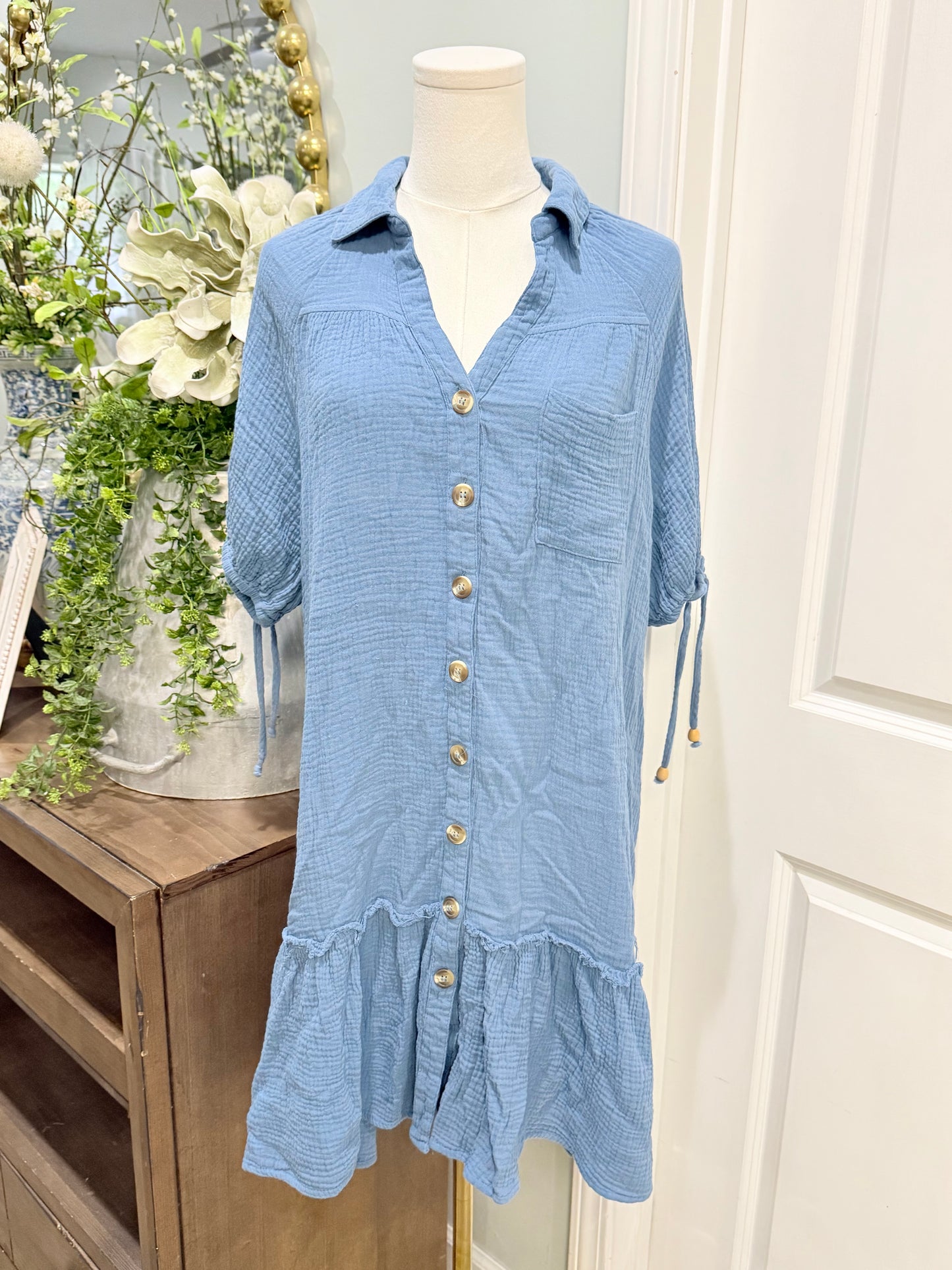 Womens Umgee Blue Cotton Gauze Dress Medium EUC