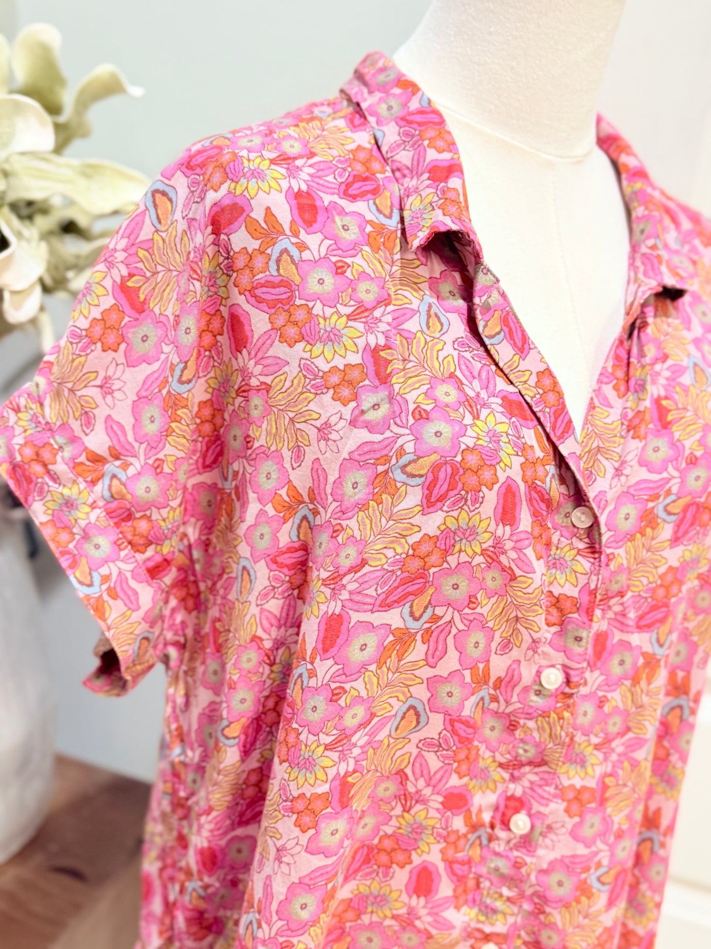 Womens Lucky Brand Pink Floral Blouse Large EUC