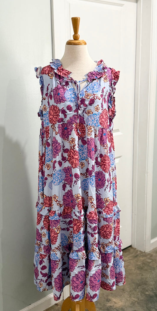 Womens Blue Floral Flutter Sleeve Dress Size Large NWT $45