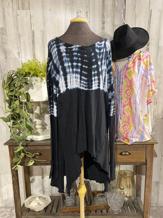 Womens Tie Dye Fringe Hem Tunic Medium