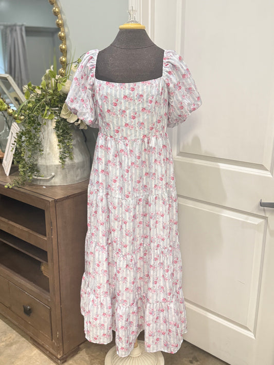 Womens Peach Love Blue Floral Dress Large NWT $72